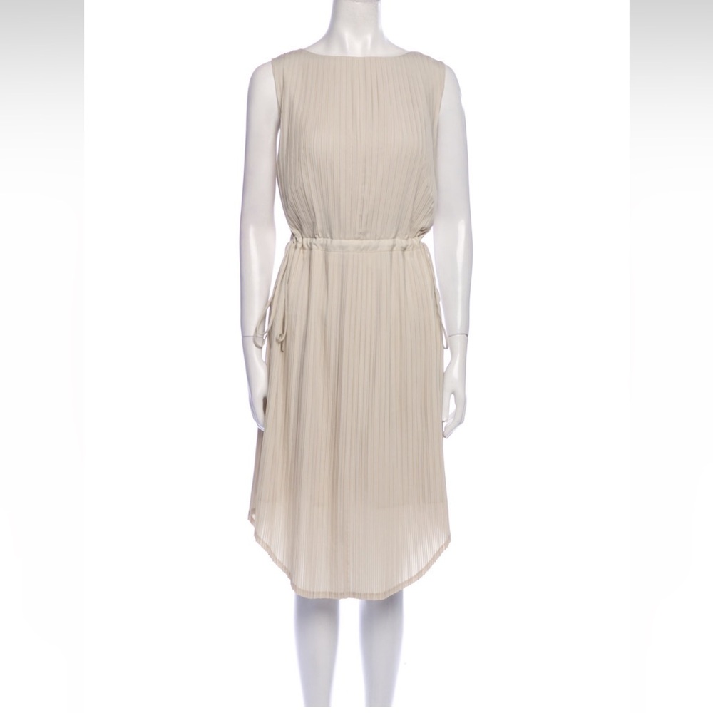 $430 Marie Oliver taupe pleated accordion midi dress S